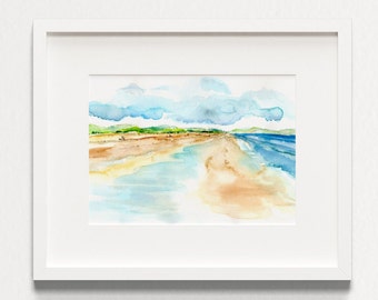 St Andrews West Sands Beach, Coastal Scotland, Old Course Golf, Art Print 8 x 11 inches from an Original Watercolour Painting