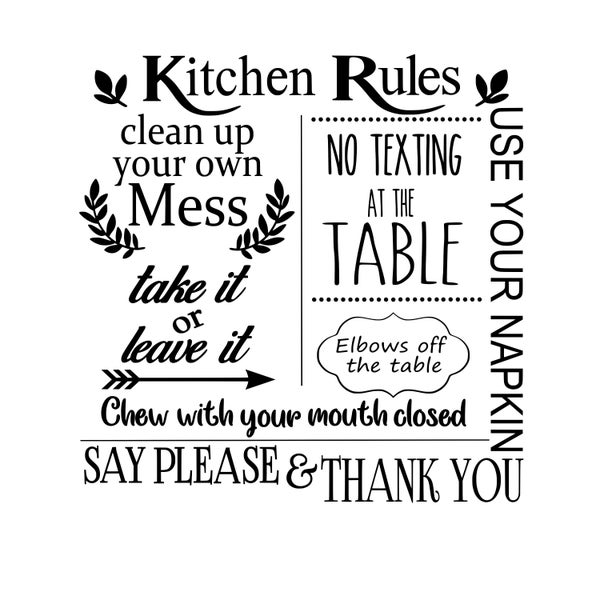DIY Kitchen Rules sign, Kitchen rules Digital png, jpg, pdf, SVG file, humorous, Multiple fonts, Kitchen decor DIY, instant download