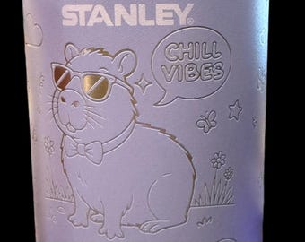 Laser Engraved Stanley Tumbler: Cabybara, lavender 40 oz with straw