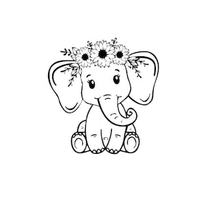 Éléphant, Fleurs de printemps Téléchargement instantané, DIY Fichier numérique svg, pdf, png, jpg, Cricut/silhoutte