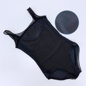 Maddie Leotard - XS - Black Ribbed Spandex + Mesh - Tank