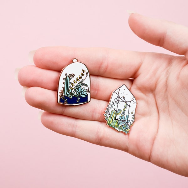 Terrarium Belljar Plant Lady Enamel Pin Set