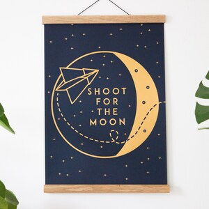 Shoot For The Moon Navy & Gold A3 Print on Luxury Card