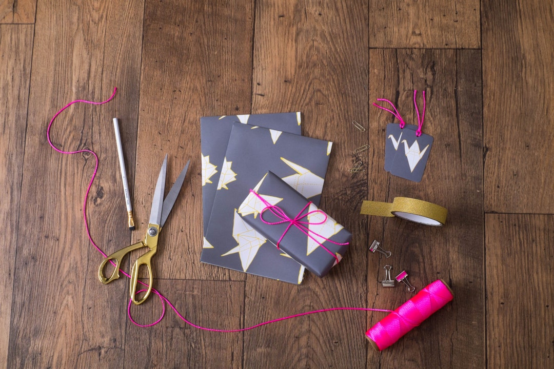 Origami Crane Gift Wrapping Paper and Tags Set Etsy