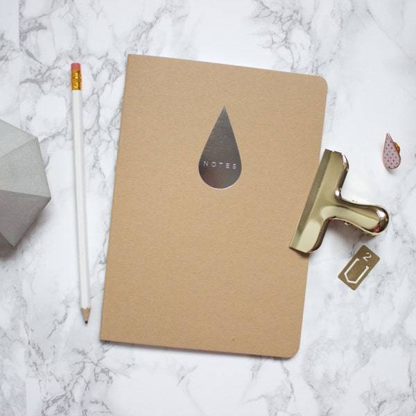 A5 Kraft Notebook - Silver Foil Raindrop