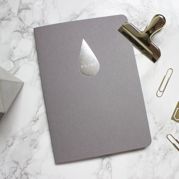 A5 Silver Foil Raindrop Grey Notebook / Travel Journal