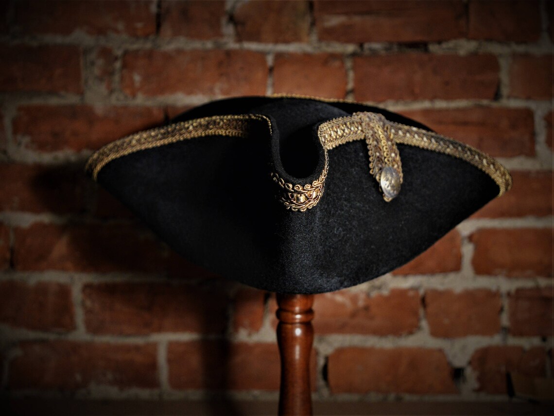 Black Wool Felt Tricorn Hat Distressed Pirate Hat. Etsy UK