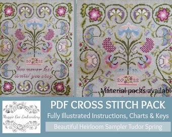Heirloom Cross Stitch Chart & Instructions Pack PDF Download : Tudor Spring Stunning Cross Stitch By Maggie Gee Embroidery