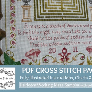 Heirloom Cross Stitch Puzzle Maze PDF Chart & Instructions Pack Beautiful Cross Stitch By Maggie Gee Embroidery
