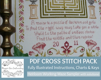 Heirloom Cross Stitch Puzzle Maze PDF Chart & Instructions Pack Beautiful Cross Stitch By Maggie Gee Embroidery
