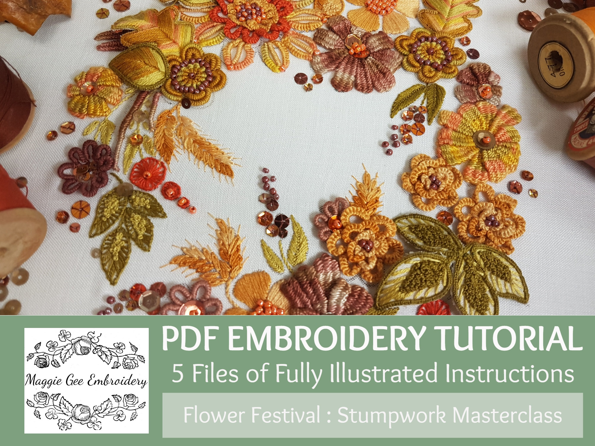 Harvest Flower Festival Stumpwork Embroidery PDF Tutorial Pack With ...