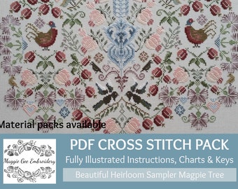 Heirloom Cross Stitch Chart & Instructions Pack PDF Download :The Magpie Tree Stunning Cross Stitch By Maggie Gee Embroidery