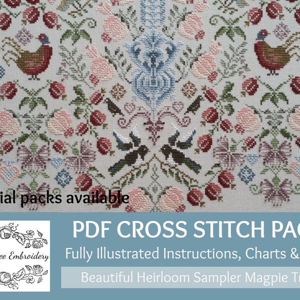 Heirloom Cross Stitch Chart & Instructions Pack PDF Download :The Magpie Tree Stunning Cross Stitch By Maggie Gee Embroidery