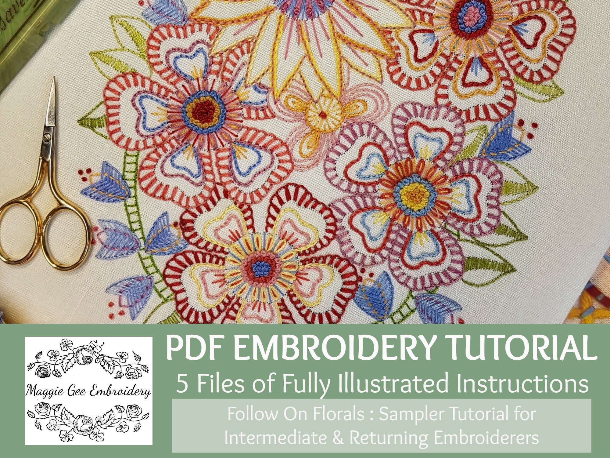 Traditional Embroidery PDF Tutorial: Follow on Florals - Returning Em…