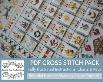 Heirloom Christmas Cross Stitch Advent Calendar PDF Chart & Instructions Pack :  Beautiful Cross Stitch By Maggie Gee