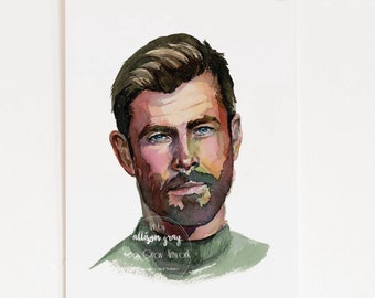 Chris Hemsworth Fine Art Original Watercolor Painting Artwork of Hero Actor Chris Hemsworth, Celebrity Wall Art, Famous People Painting