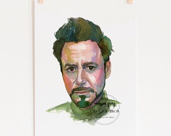 Robert Downey Jr. Fine Art Original Watercolor Painting Artwork of Superhero Actor RDJ, Celebrity Wall Art, Famous People Painting