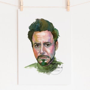 Robert Downey Jr. Fine Art Original Watercolor Painting Artwork of Superhero Actor RDJ, Celebrity Wall Art, Famous People Painting
