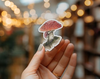 Toadstools Sticker - Die Cut Vinyl, Weather Proof, Water Resistant, Cute Kawaii Red Mushrooms, Two Toadstools for Laptop, phone case, fun