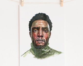 Chadwick Boseman Fine Art Original Watercolor Painting Artwork of Actor Chad Boseman, Celebrity Wall Art, Famous People Painting