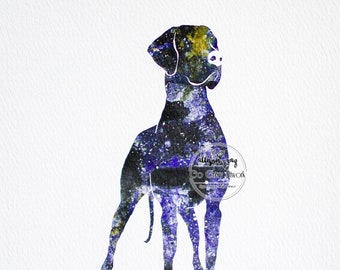 8x10 Great Dane Watercolor PRINT Painting - Silhouette with Cosmic Splace print of Giant Breed Dog - Dog Lovers Gift and Home Decor