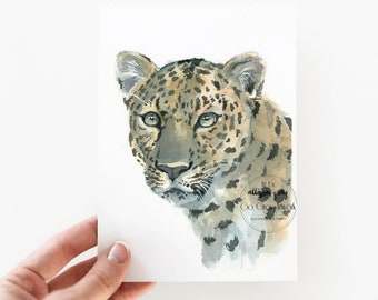 Amur Leopard Original Watercolor Painting - 5x7 Erie PA Zoo Animal Wall Art - All Proceeds Donated to Nonprofit