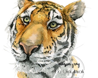 Amur Tiger Original Watercolor Painting - 5x7 Erie PA Zoo Animal Wall Art - All Proceeds Donated - Big Cat Tikva