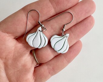 Garlic Drop Earrings: Polymer Clay Culinary Herb Jewelry