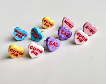 Valentine's Day Stud Earrings: Conversation Heart Candy Jewelry