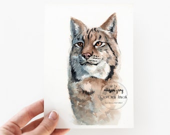 Canadian Lynx Original Watercolor Painting - 5x7 Erie PA Zoo Animal Wall Art - All Proceeds Donated to Nonprofit