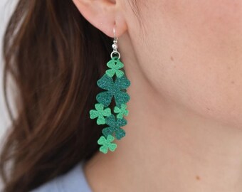 St. Patrick's Day Clover Drop Earrings – Paddy's Day Shamrock Jewelry
