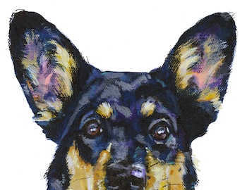 Peeking Aussie Acrylic Painting 6x6 on gallery wrap stretched canvas - Australian Shepherd - Colorful dog wall artwork - Pet Portrait Art