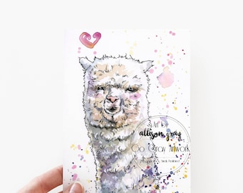 Alpaca Watercolor - Original Painting on 4x6 - Cute Llama Art - Farm Animal Artwork