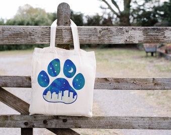 Paw Print Tote Bag - Colorful & Vibrant Dog or Cat Pawprint Market Bag, Pet Lovers Reusable Grocery Bag Gift