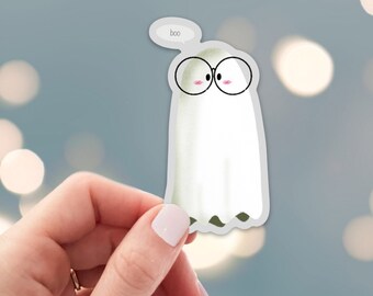 Cute Ghost Sticker - Die Cut Vinyl, Weather Proof, Water Resistant, Halloween Boo Silly Friendly Ghost, Water Bottle Sticker, Laptop Art