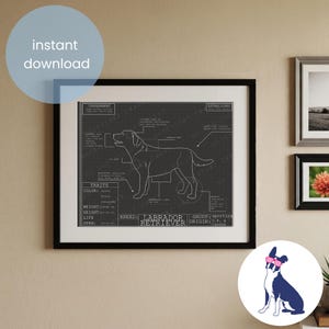 Labrador Retriever Blueprint Art: Funny Dog Breed Portrait (Digital Download)