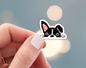 Mini Peeking Dog Sticker - Die Cut Vinyl, Weather Proof, Water Resistant, Small Puppy Face Peeking Over Edge Tiny Sticker for Bottle