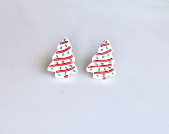 Christmas Tree Cake Stud Earrings: Holiday Snack Jewelry