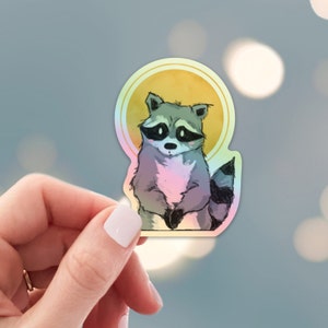 Holographic Raccoon Sticker - Die Cut Vinyl, Weather Proof, Water Resistant, Cartoon Trash Panda, Water Bottle Sticker, Laptop Art