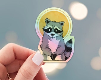 Holographic Raccoon Sticker - Die Cut Vinyl, Weather Proof, Water Resistant, Cartoon Trash Panda, Water Bottle Sticker, Laptop Art