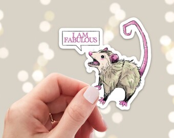 I Am Fabulous Opossum Sticker - Die Cut Vinyl, Weather Proof, Water Resistant, Opossum Funny Critter, Water Bottle Sticker, Laptop Art