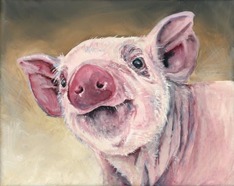 Cute Pink Pig Acrylic Painting 8x10 on gallery wrap stretched canvas