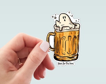 Here for the Boos Ghost Sticker - Die Cut Vinyl, Weather Proof, Water Resistant, Halloween Beer Funny Water Bottle Sticker, Laptop Art