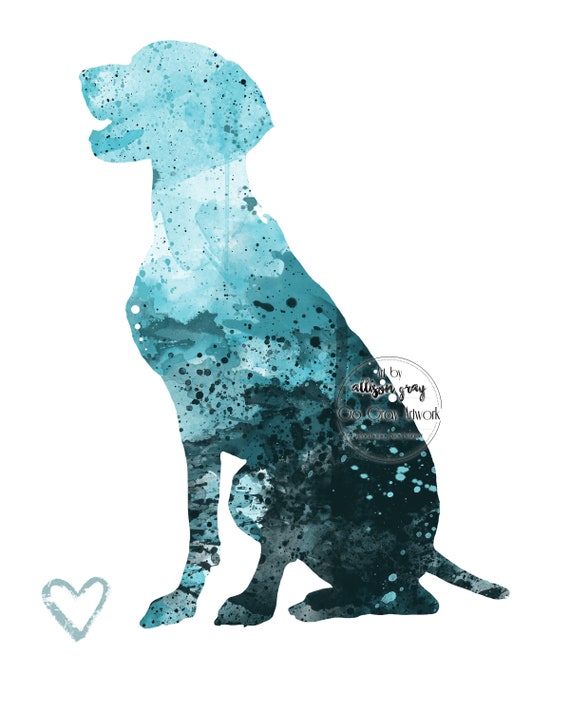 German Shorthaired Pointer Silhouette Watercolor Print Etsy