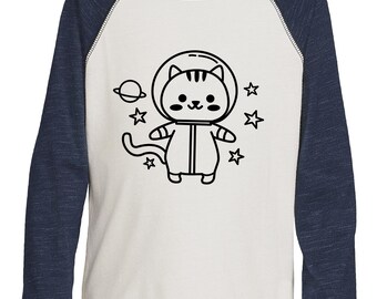 Unisex Toddler 3/4 Sleeve Raglan T-Shirt - Astronaut Space Cat Cute Kids Tee Cotton Blend