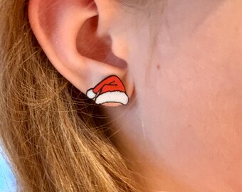 Santa Hat Stud Earrings: Christmas Jewelry