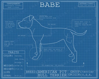 Dog Breed Blueprint Custom Pet Portrait Pit Bull Terrier Poster Blue Print Canvas Wall Art Drawing Funny Portrait Print Animal Lover Gift