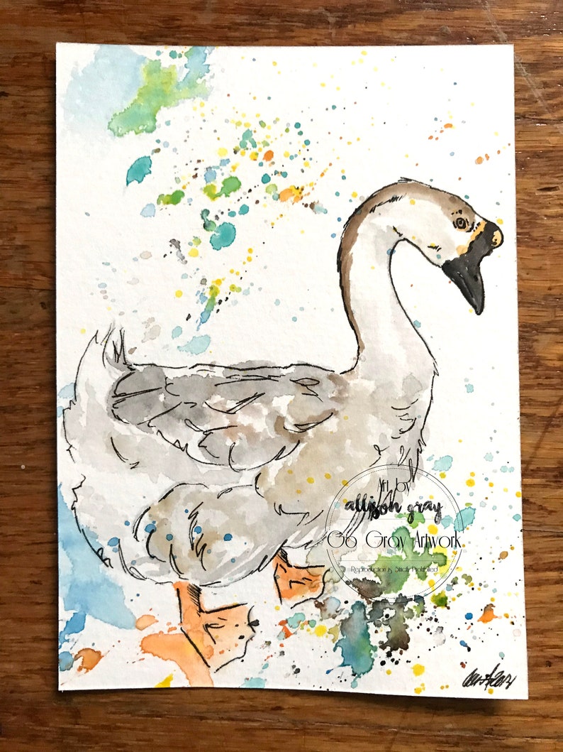 Watercolour Duck Print Cute Hand painted Illustration Printable Digital Download Animal Portrait