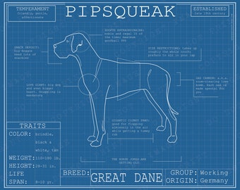 Dog Breed Blueprint Custom Pet Portrait Great Dane Poster Blue Print Canvas Wall Art Pet Drawing Funny Portrait Print Animal Lover Gift