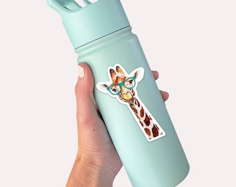 Giraffe Sticker - Die Cut Vinyl, Weather Proof, Water Resistant, Giraffe Wearing Glasses, Funny Animal for Laptop, phone case water bottle